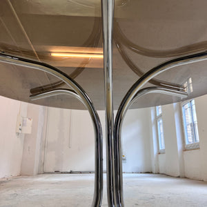 Runder Esstisch Rauchglas & Chrom von Gastone Rinaldi für Rima