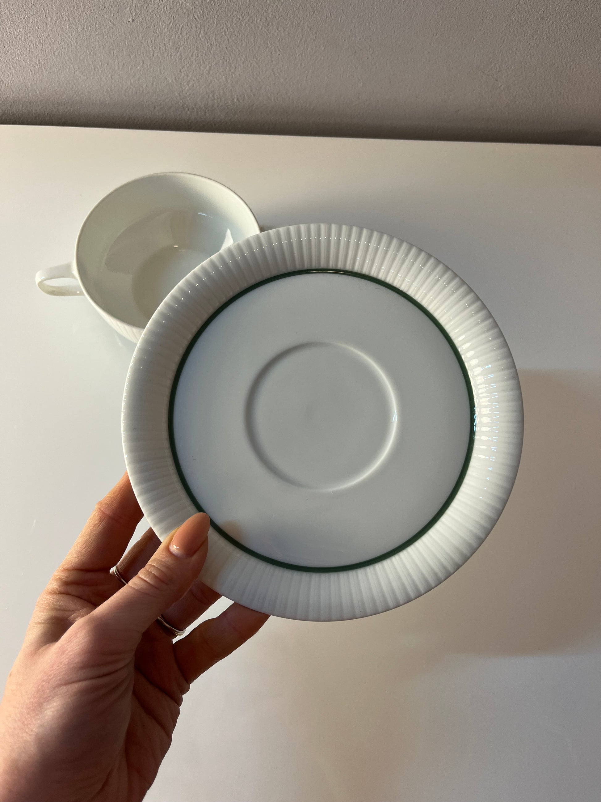 Set: 6x Suppentasse mit Untertasse Modulation Secunda grün von Tapio Wirkkala für Rosenthal