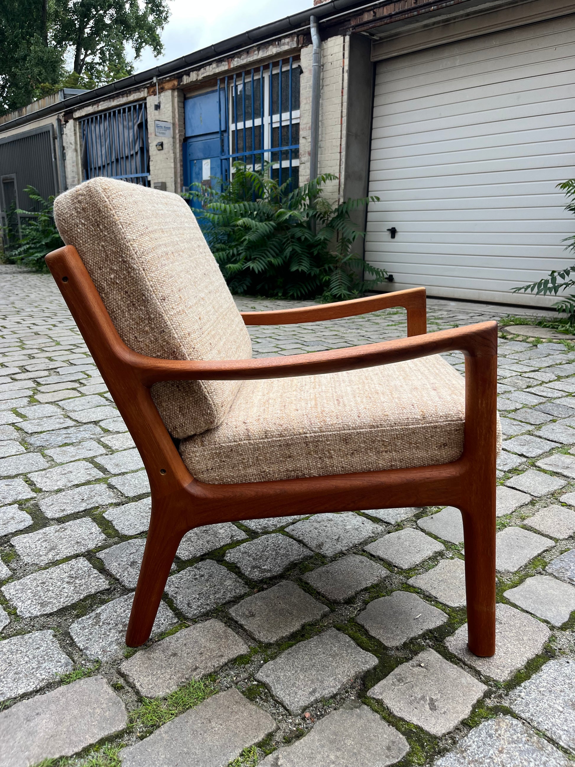 Sessel Senator beige Wolle Teak von Ole Wanscher für Cado