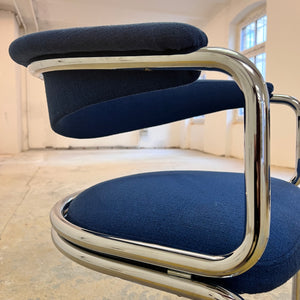 Freischwinger blau Chrom neu gepolstert