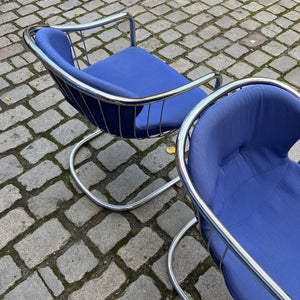 Set: 2x Freischwinger Chrom blau von Gastone Rinaldi für Alma