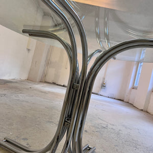 Runder Esstisch ∅ 120 cm Glas & Chrom von Gastone Rinaldi