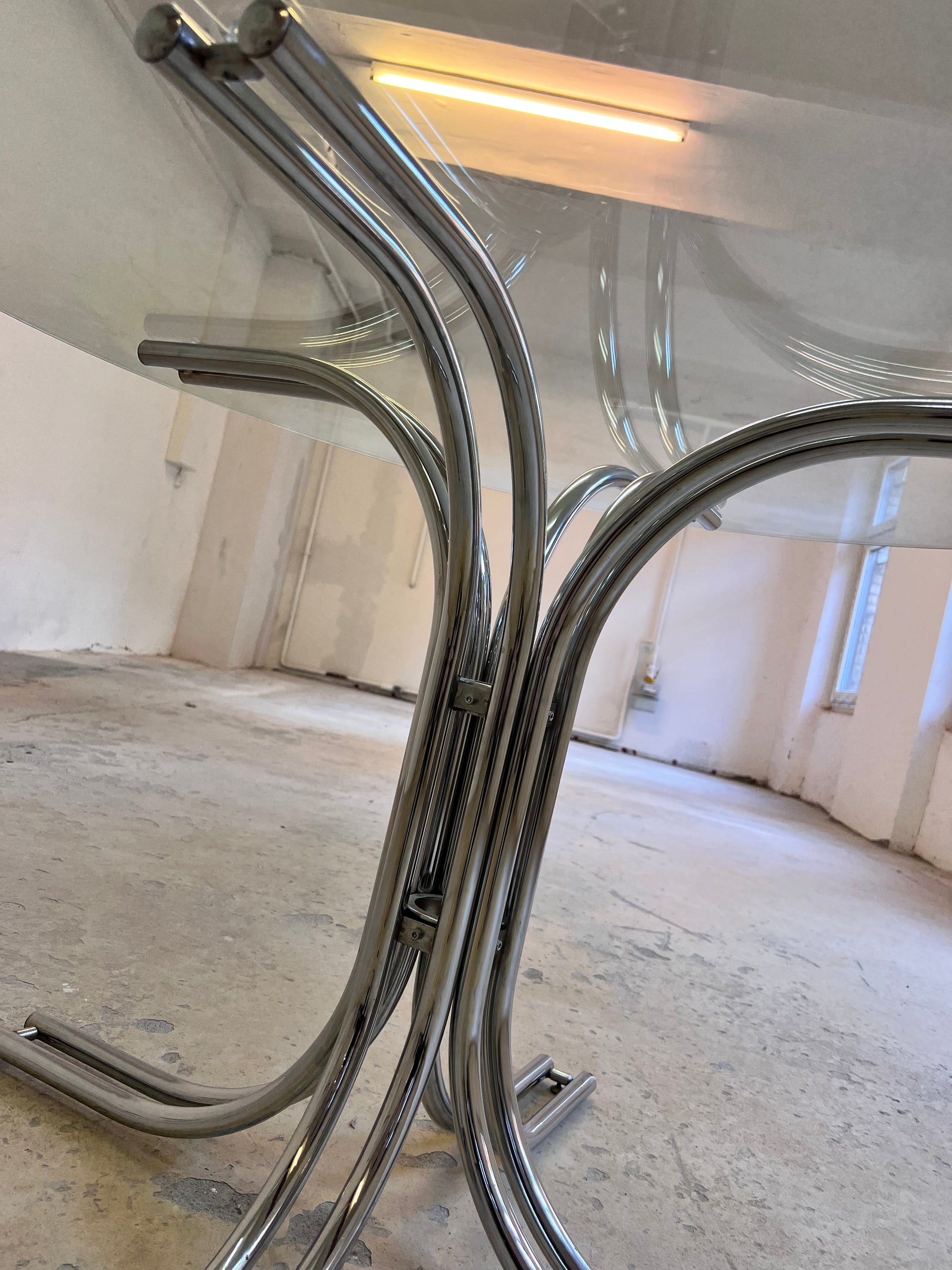Runder Esstisch ∅ 120 cm Glas & Chrom von Gastone Rinaldi