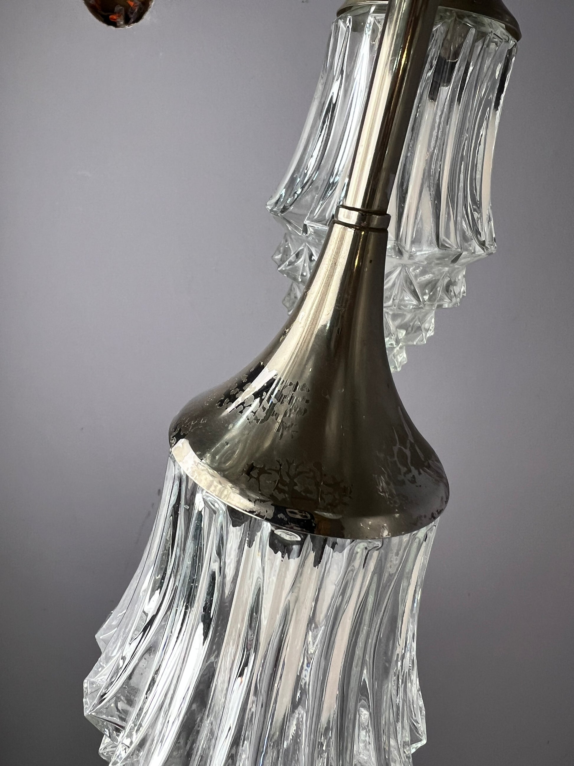 10-flammiger Kronleuchter Glas Chrom von Richard Essig