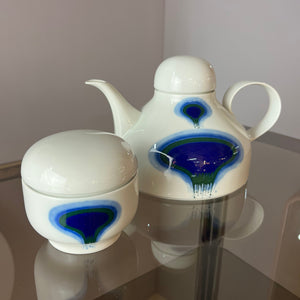 Set: Teekanne und Zuckerdose Form F PoP Art blau weiß von Fürstenberg