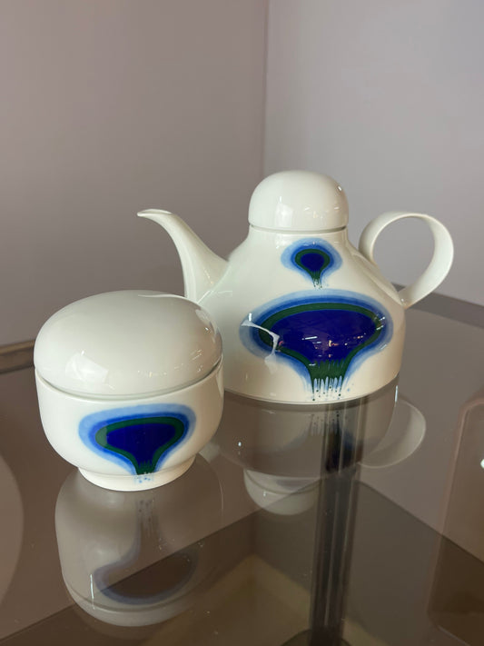 Set: Teekanne und Zuckerdose Form F PoP Art blau weiß von Fürstenberg
