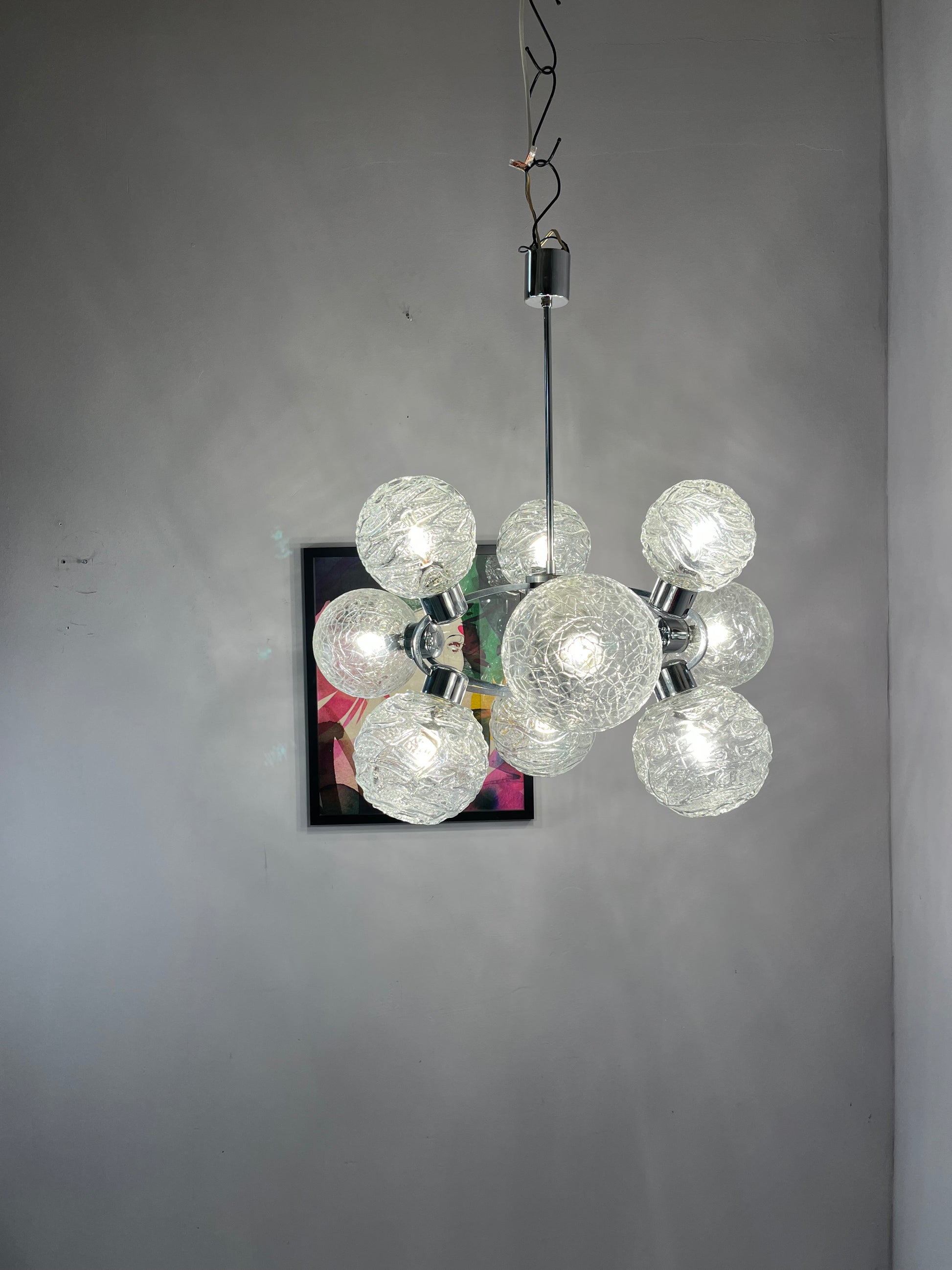 Sputnik Kronleuchter Glas Chrom