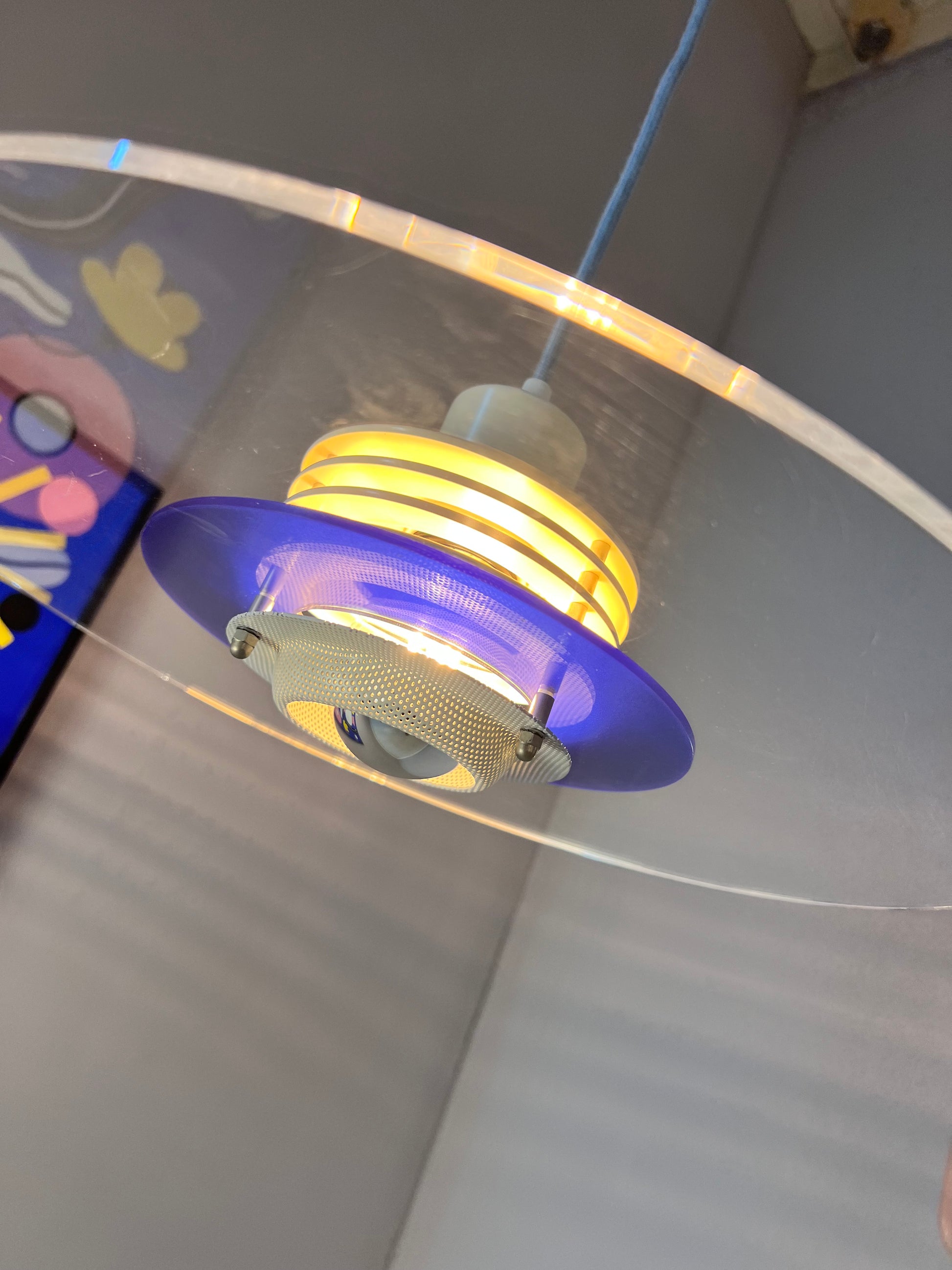Lamellenlampe „Astra“ blau Plexiglas aus Dänemark
