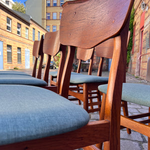 Set: 6x Esszimmerstuhl grau Teak neu gepolstert