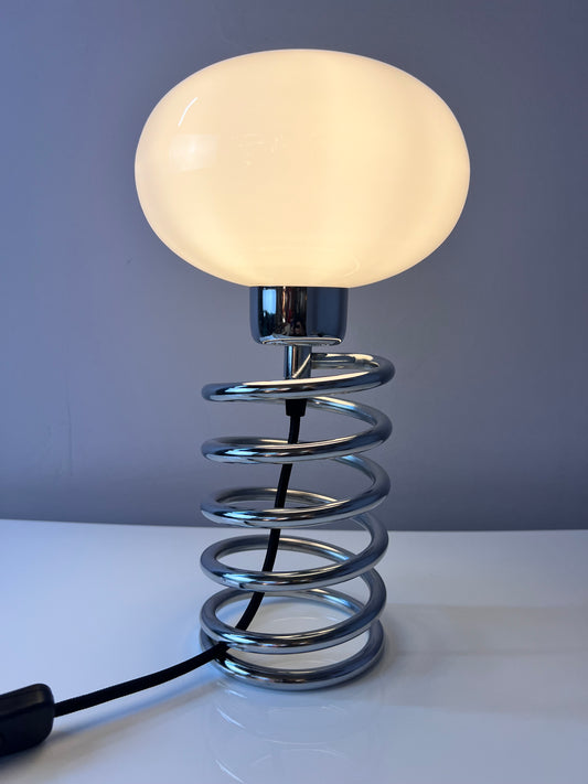 Spiral-Tischlampe Glas & Chrom Ingo Maurer für HONSEL