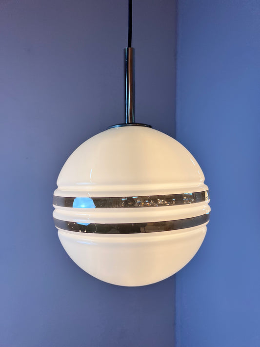 Große Kugellampe weiß silber Glas