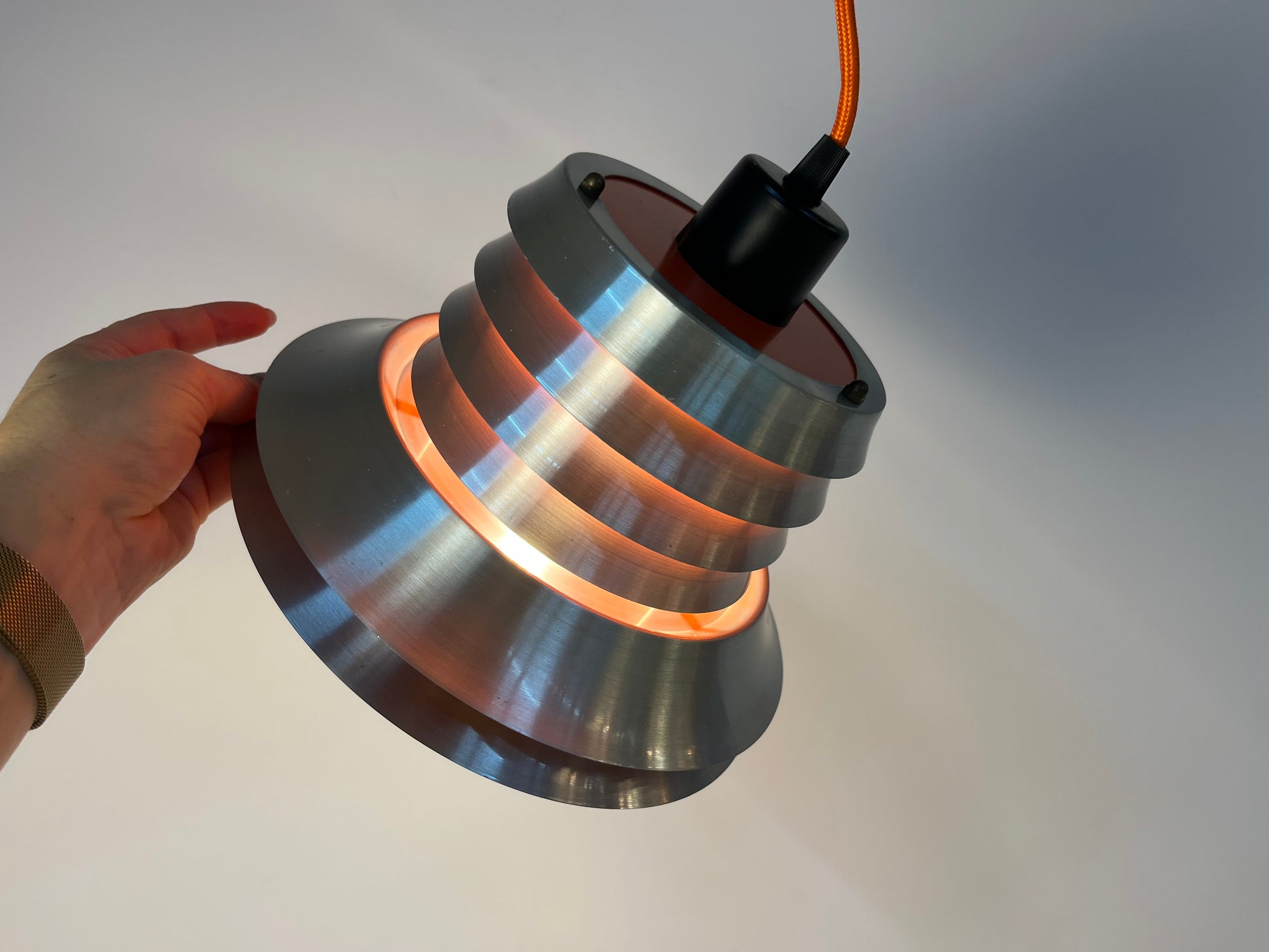 Lamellenlampe silber orange von Carl Thore für Granhaga
