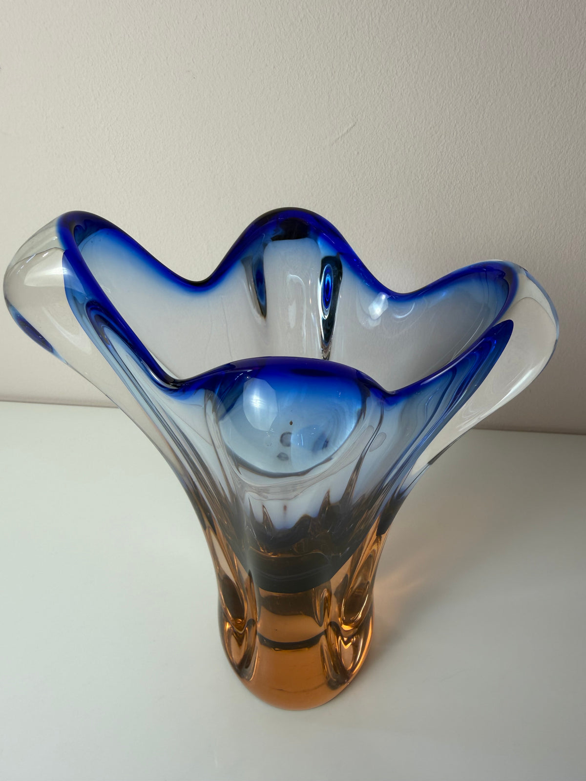 Vase blau Glas von Josef Hospodka für Chřibská Sklárna