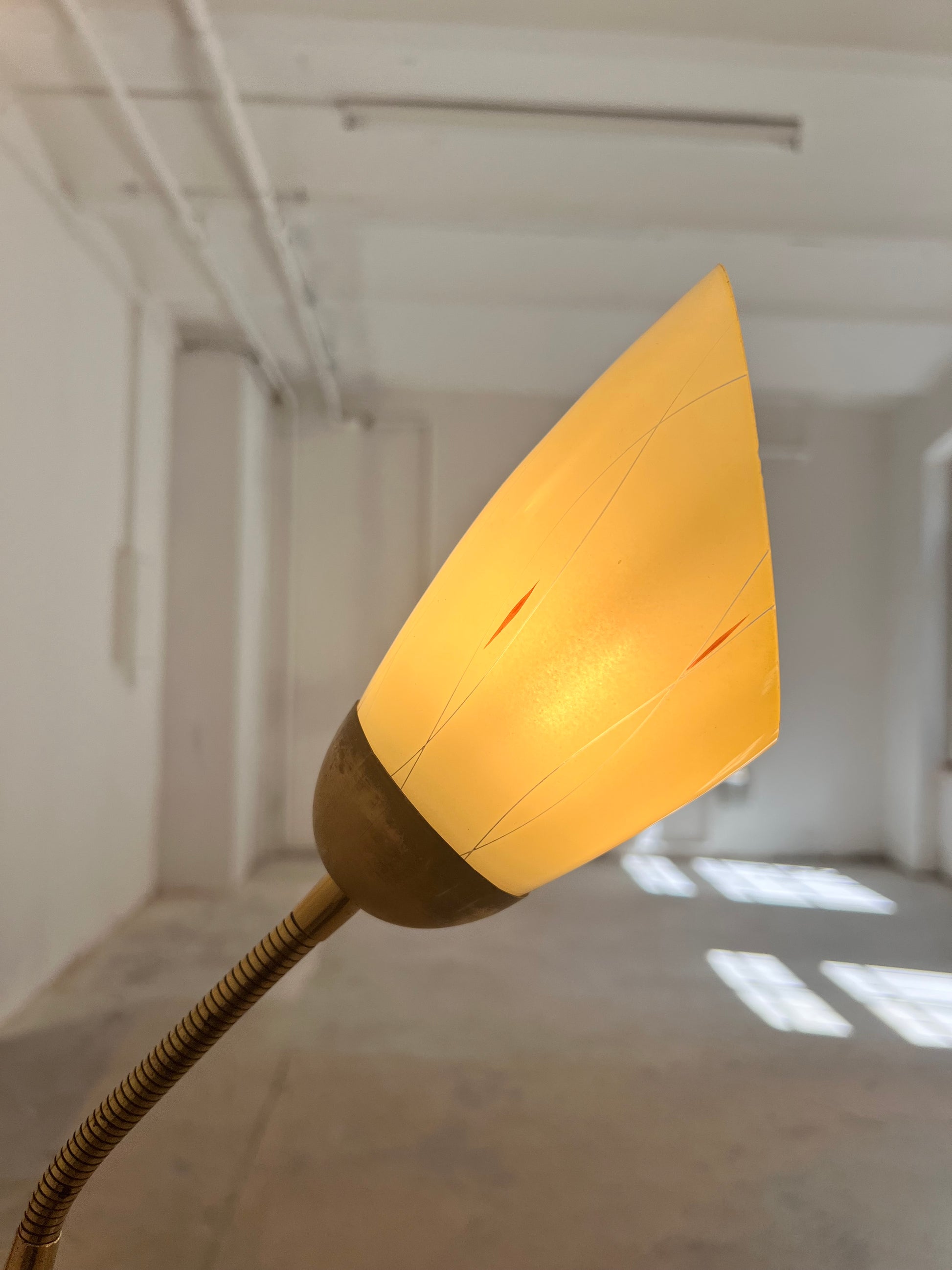 Stehlampe mit zwei Schwanenhalsarmen Messing