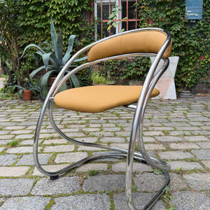 Freischwinger senfgelb neu gepolster Leder Chrom