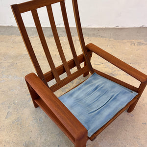 Sessel blau Samt und Teak Hochlehner