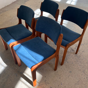 Set: 4x Polsterstuhl blau Teak von Erik Buch für O.D. Møbler