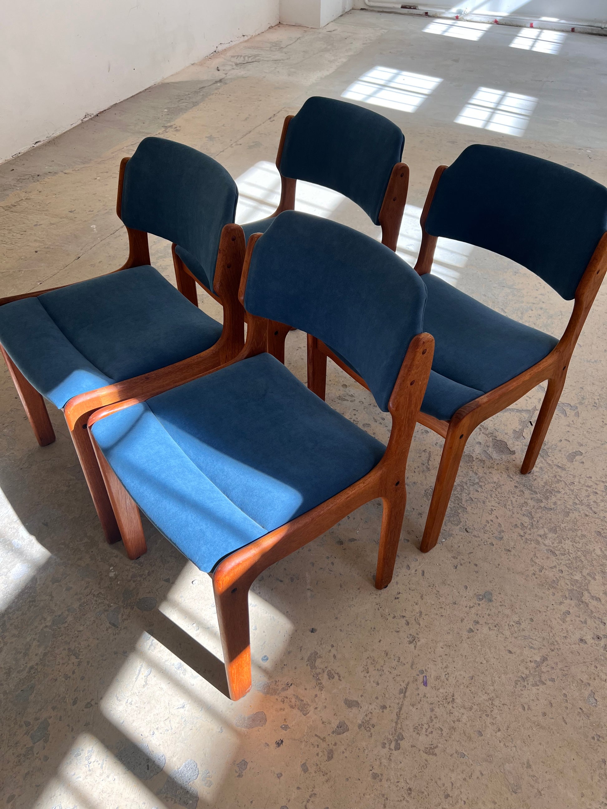 Set: 4x Polsterstuhl blau Teak von Erik Buch für O.D. Møbler