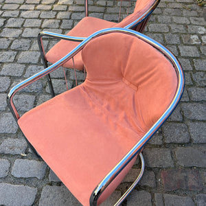 Set: 2x Freischwinger rosa Chrom von Gastone Rinaldi - neu gepolstert