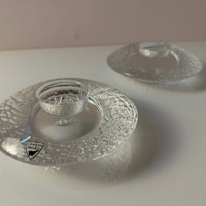 Set: 2x Diskus Kerzenhalter Kristallglas von Lars Hellsten für Orrefors