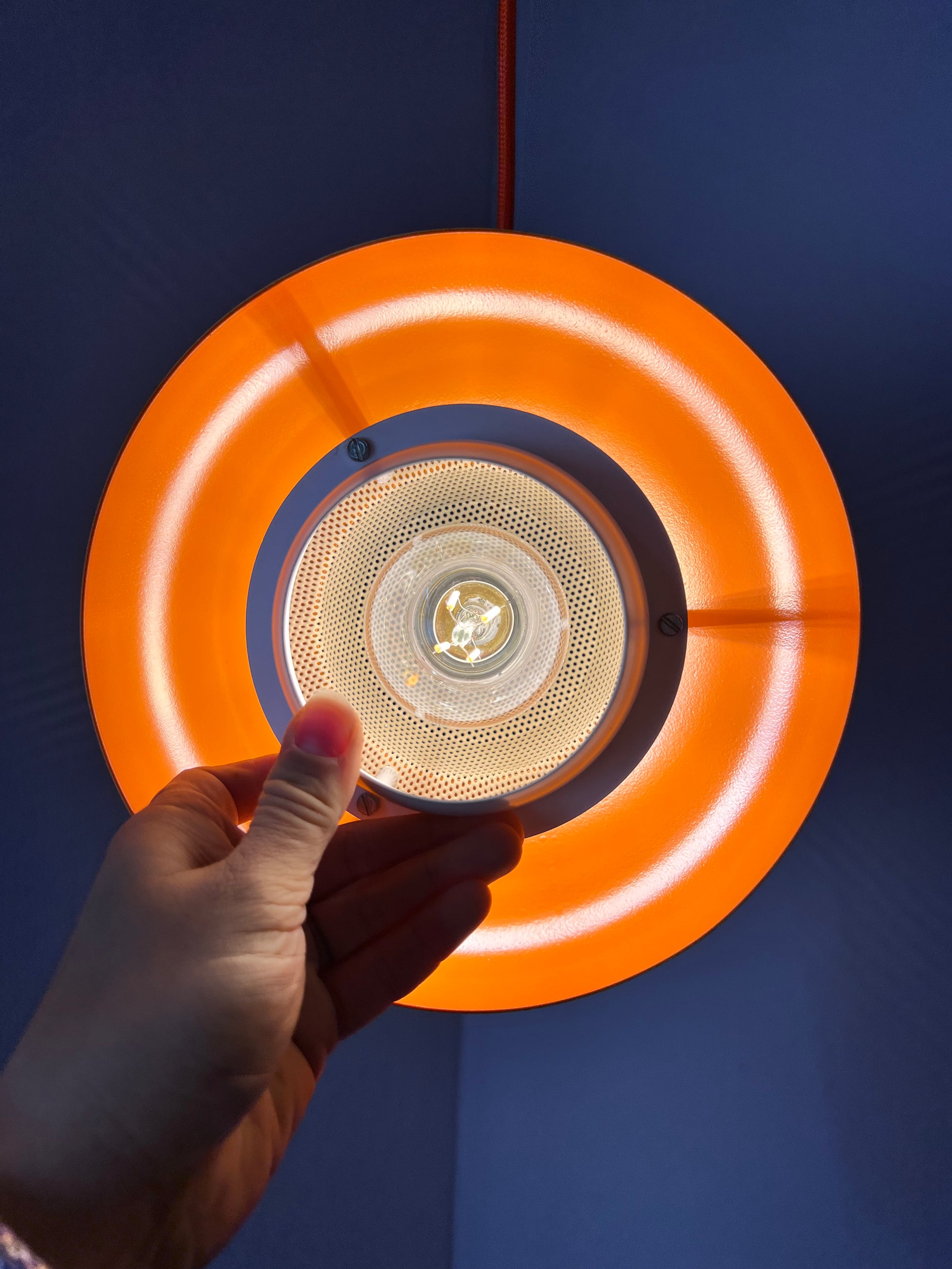 Lamellenlampe neu lackiert weiß orange