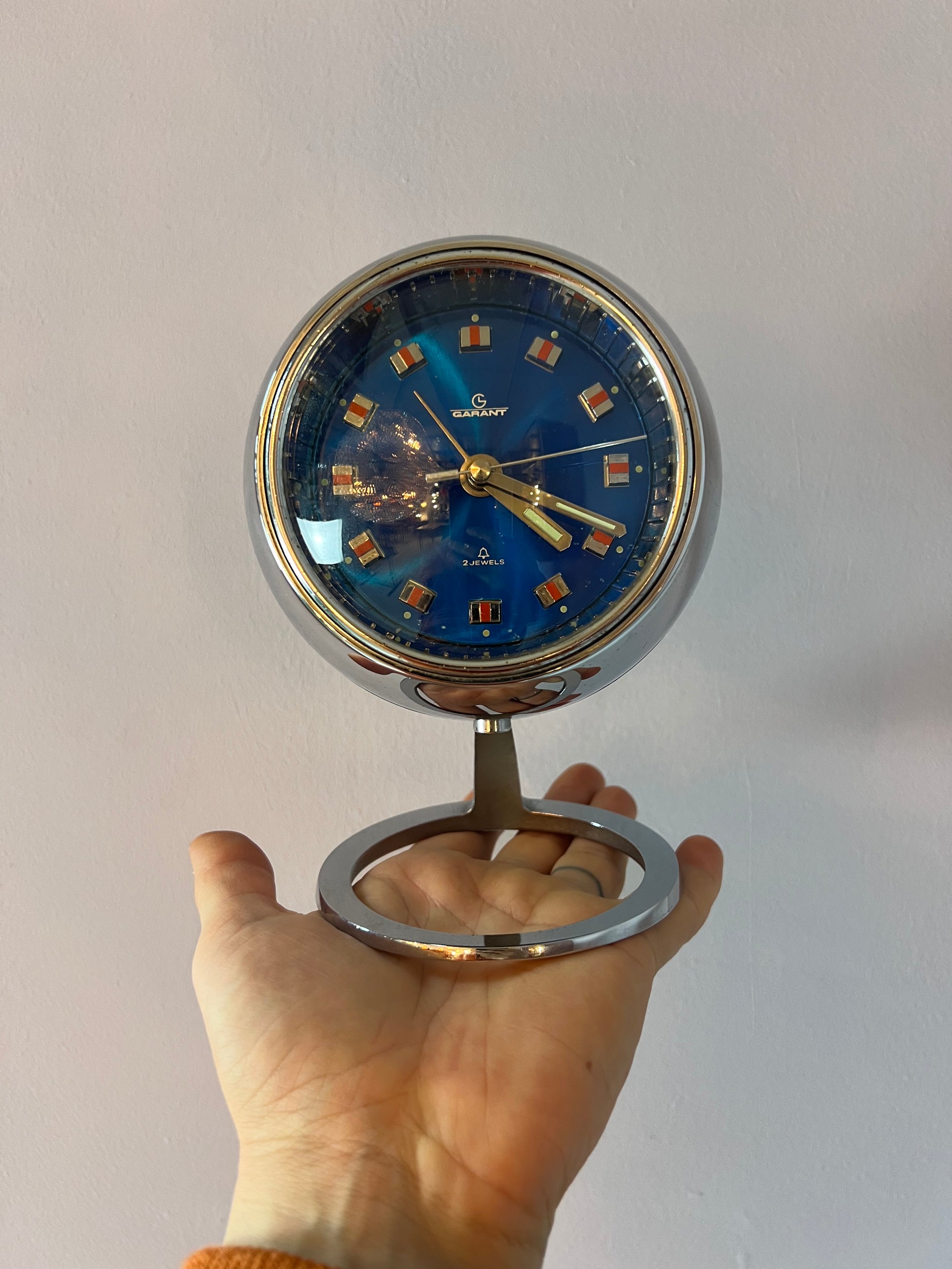 Wecker "2 Jewels" blau silber von Garant 70er Jahre