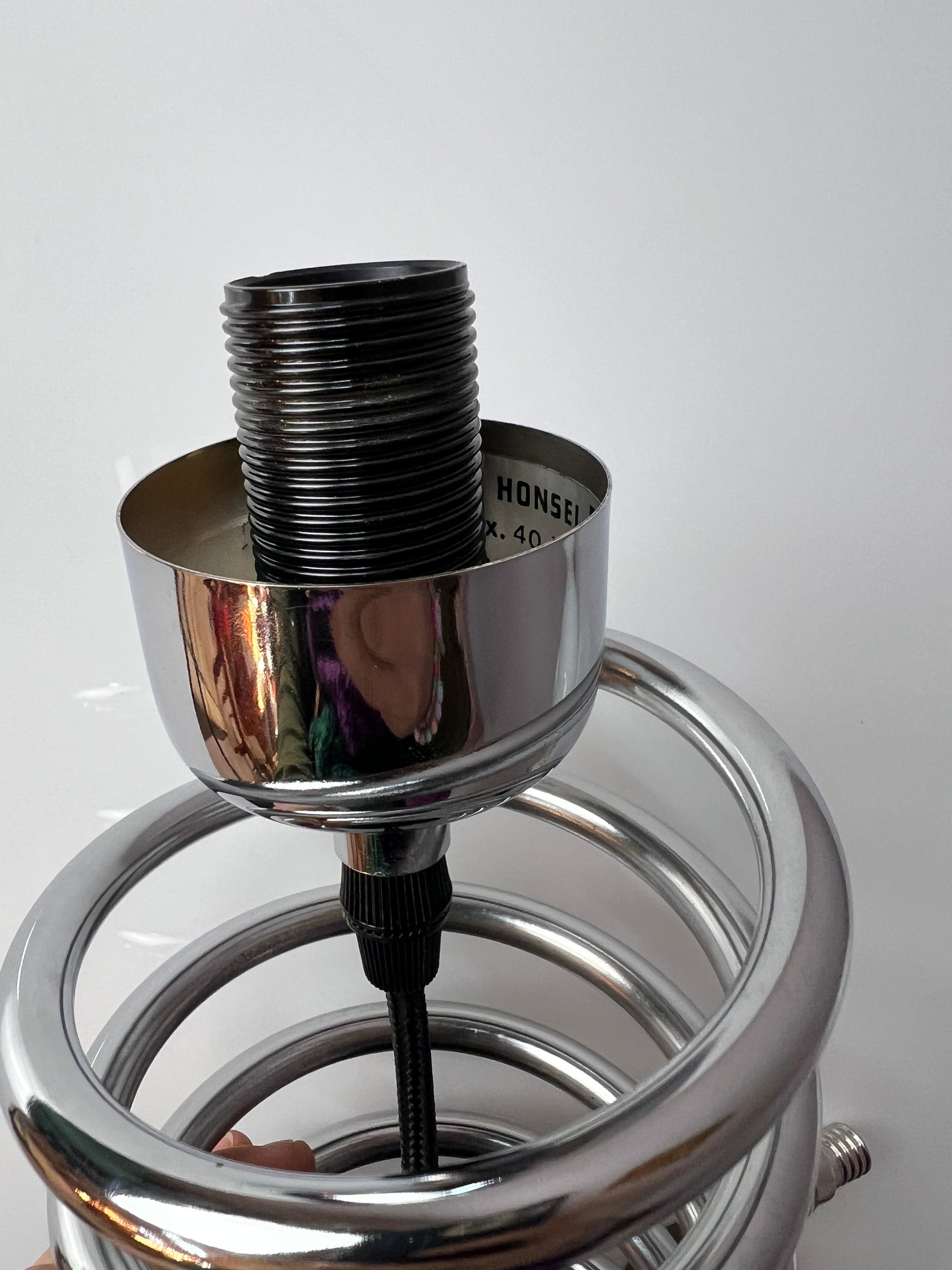 Spiral-Tischlampe Glas & Chrom Ingo Maurer für HONSEL
