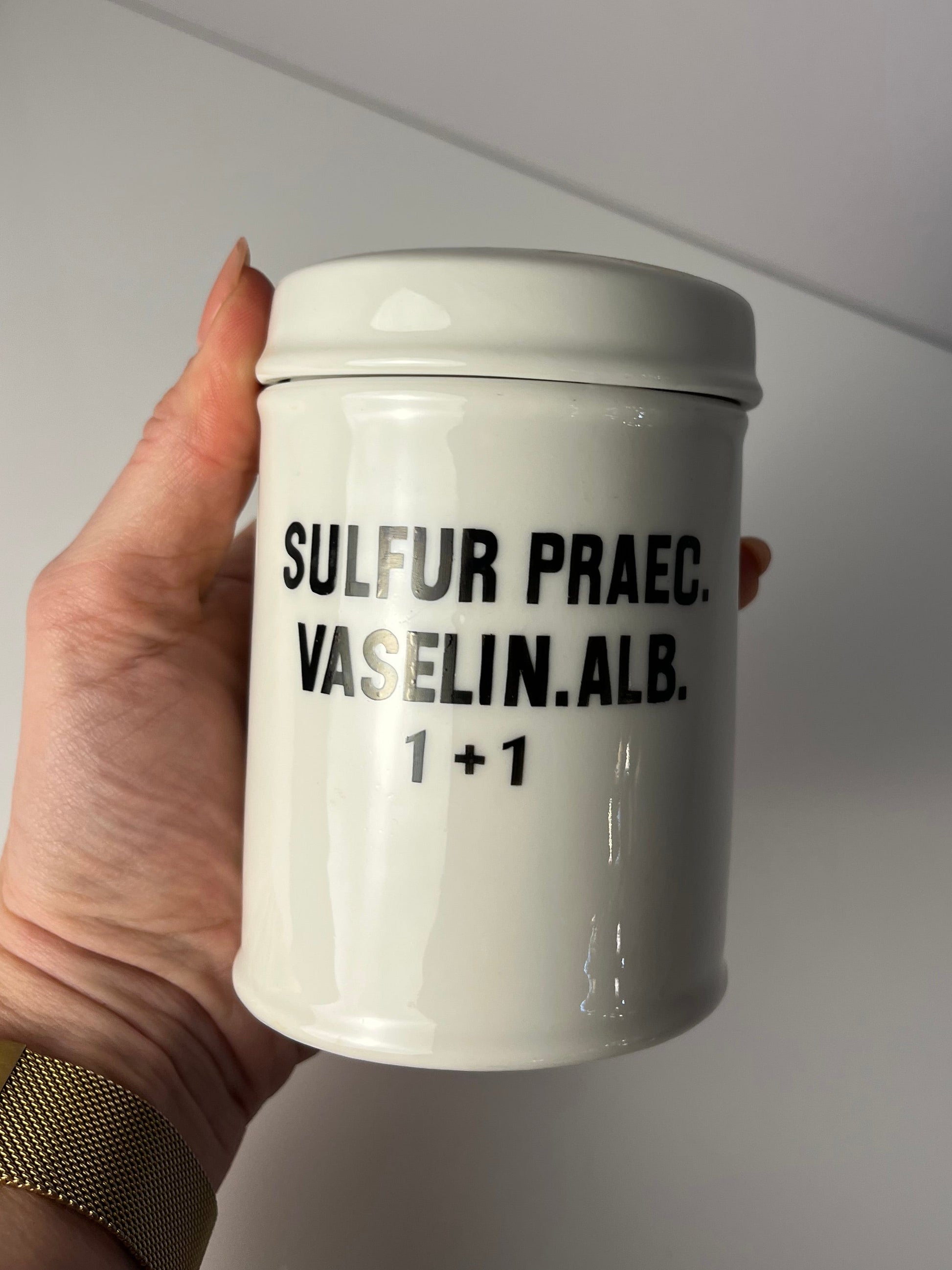 Apothekerdose Sulfur Praec. Vaselin. Alb. weiß Porzellan