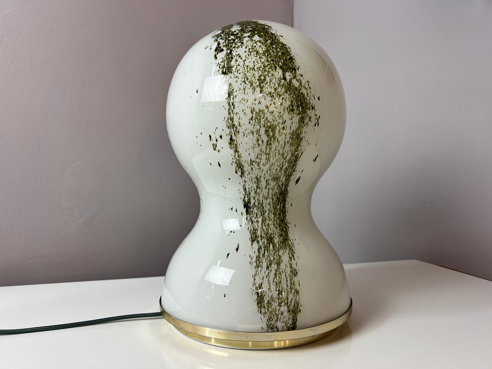 Tischlampe grün weiß Glas von Doria