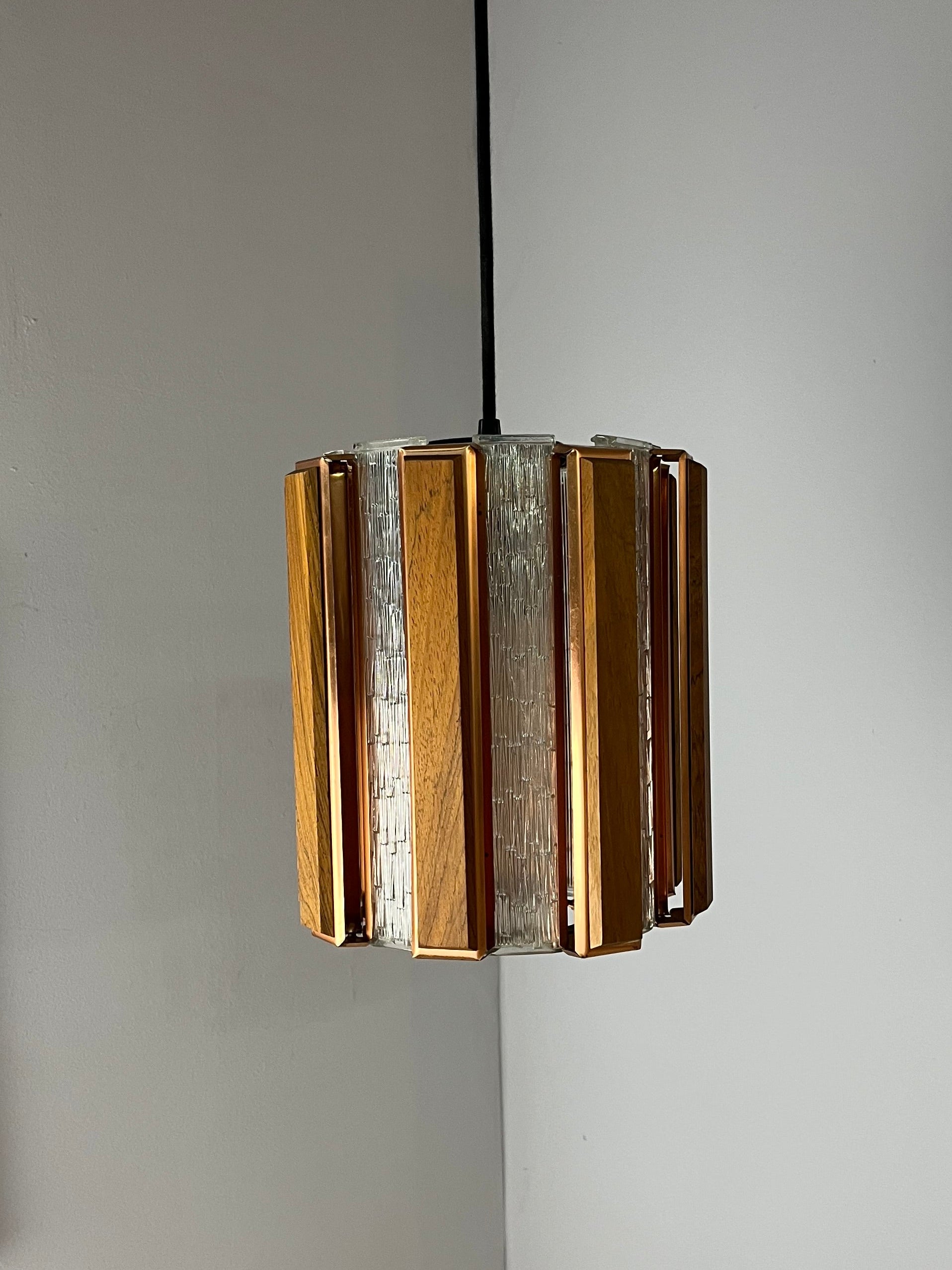 Hängelampe Teak Kupfer von Werner Schou für Coronell Elektro