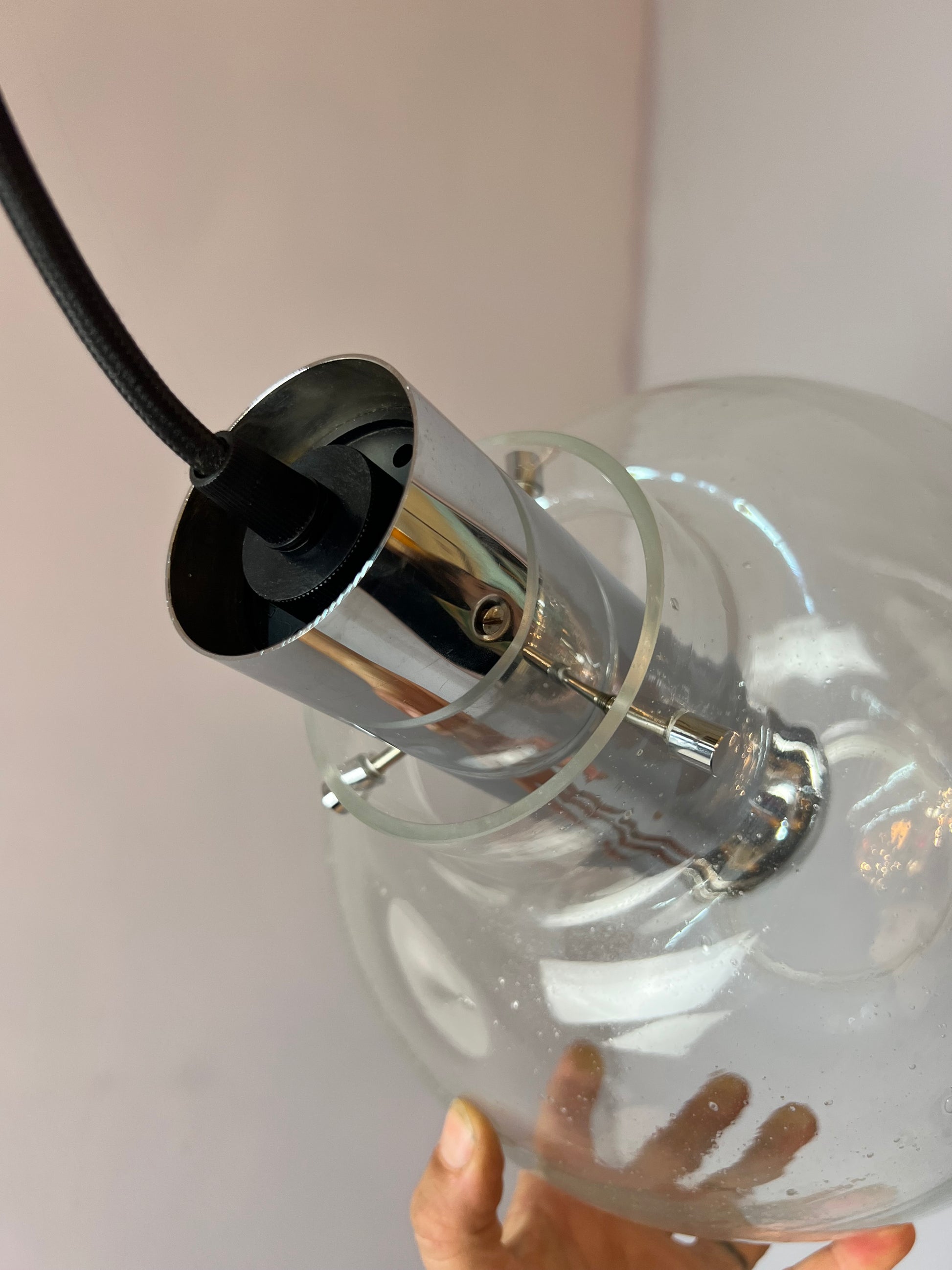 Hängelampe Glas Chrom von Glashütte Limburg