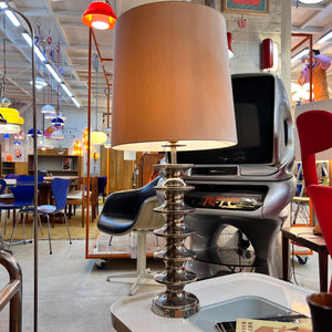 Space Age Tischlampe Metall mit Schirm aus Rohseide