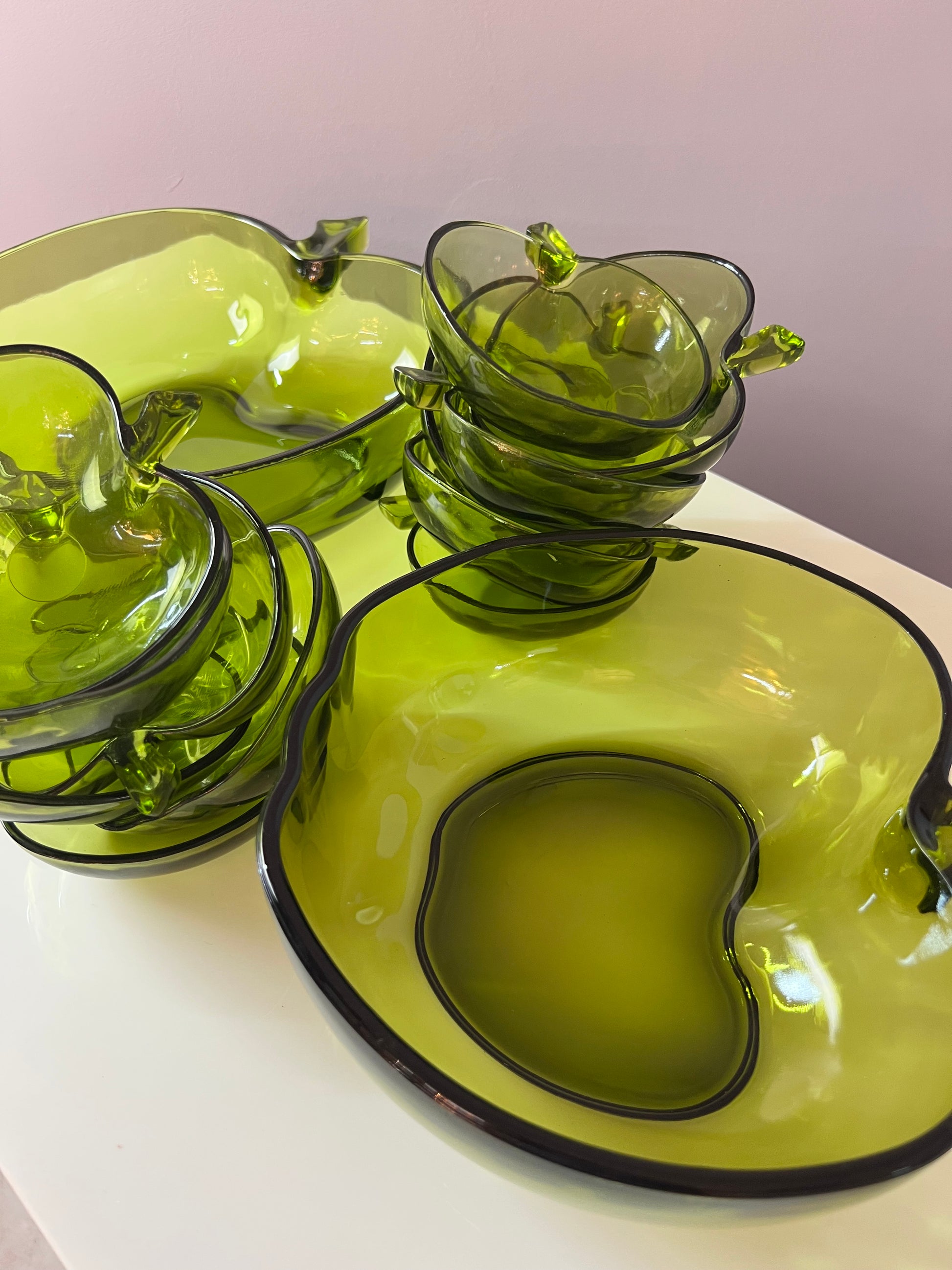 Set: 14x Schalen grüner Apfel Glas
