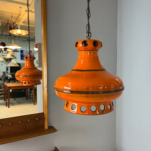 Keramiklampe orange mit Kette aus Westdeutschland