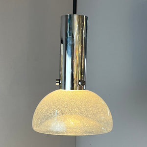 Hängelampe Chrom Eisglas von Herbert Proft für Glashütte Limburg