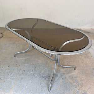 Ovaler Esstisch Chrom & Rauchglas von Gastone Rinaldi für Rima
