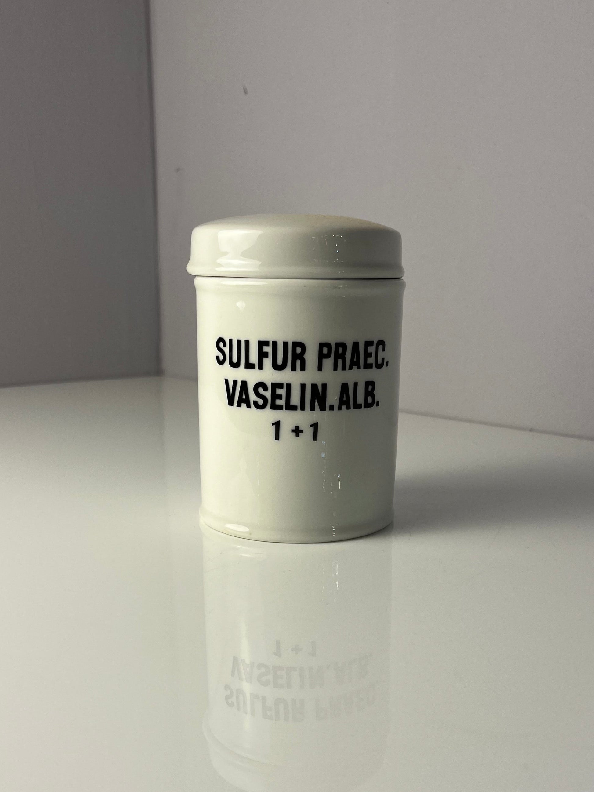 Apothekerdose Sulfur Praec. Vaselin. Alb. weiß Porzellan