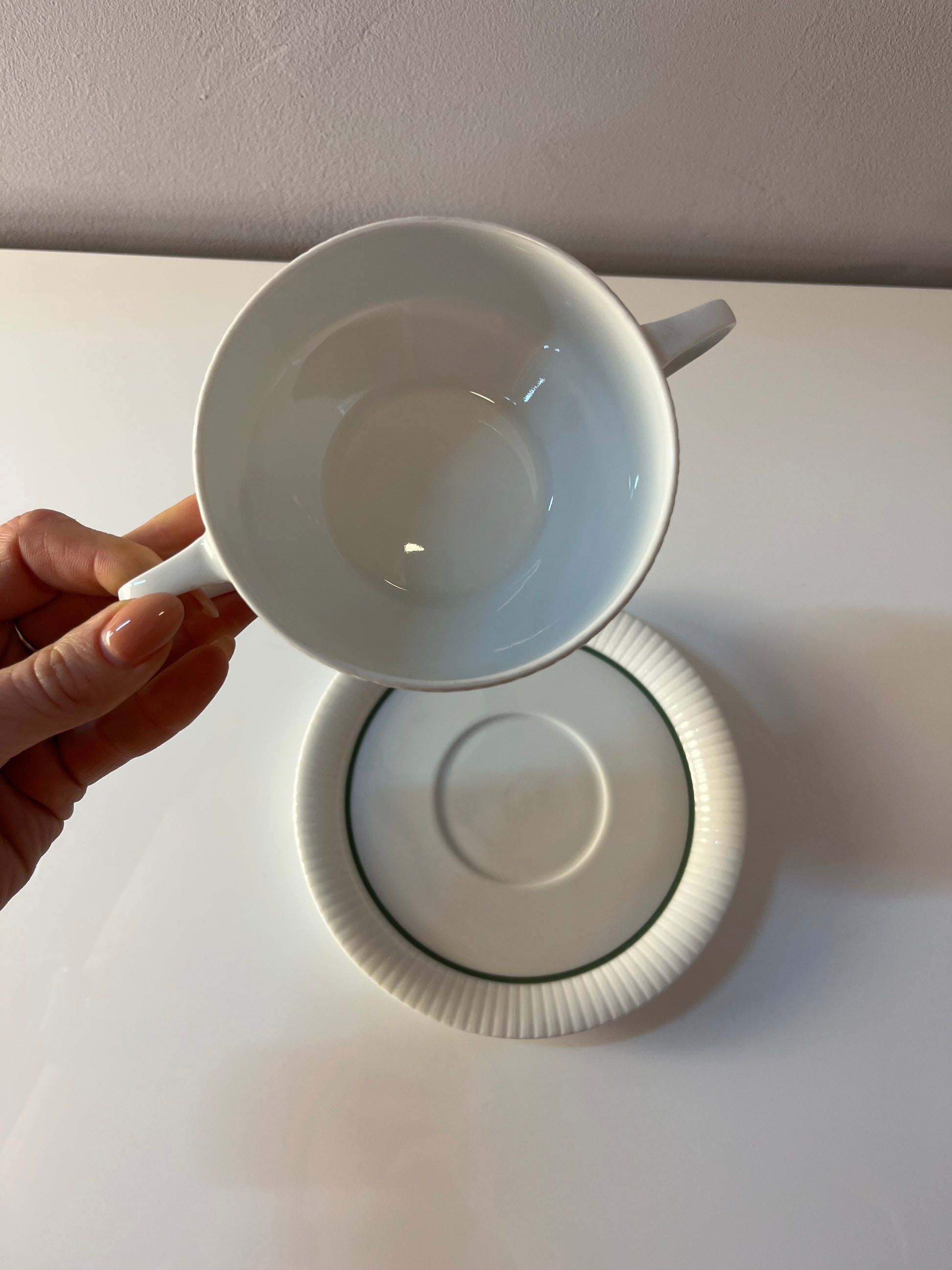 Set: 6x Suppentasse mit Untertasse Modulation Secunda grün von Tapio Wirkkala für Rosenthal
