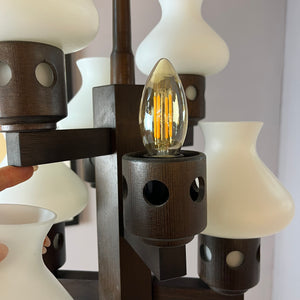 Kronleuchter dunkelbraun weiß Holz Opalglas von Vitrika