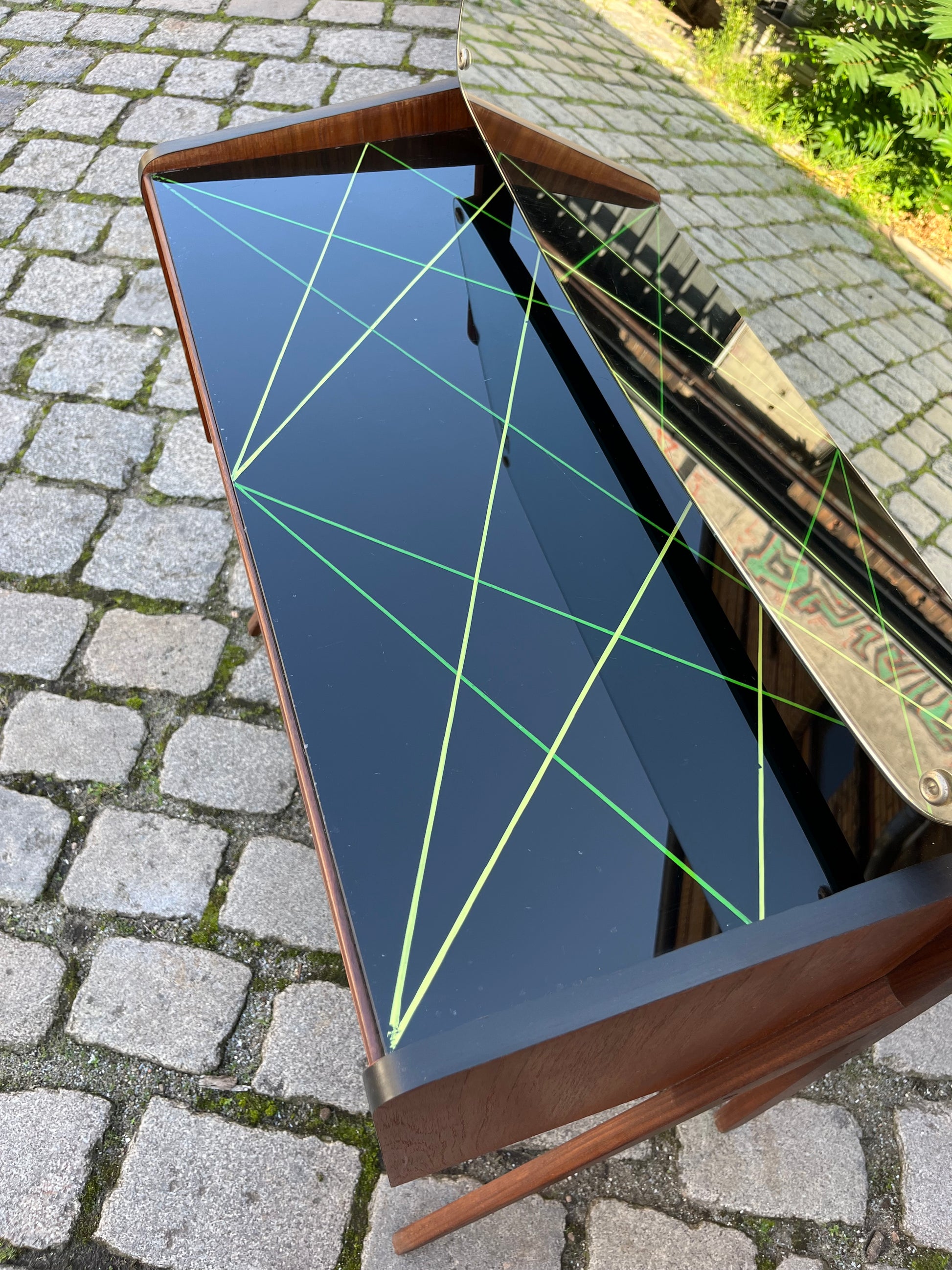 Schminktisch mit gemusterter Glasplatte Teak