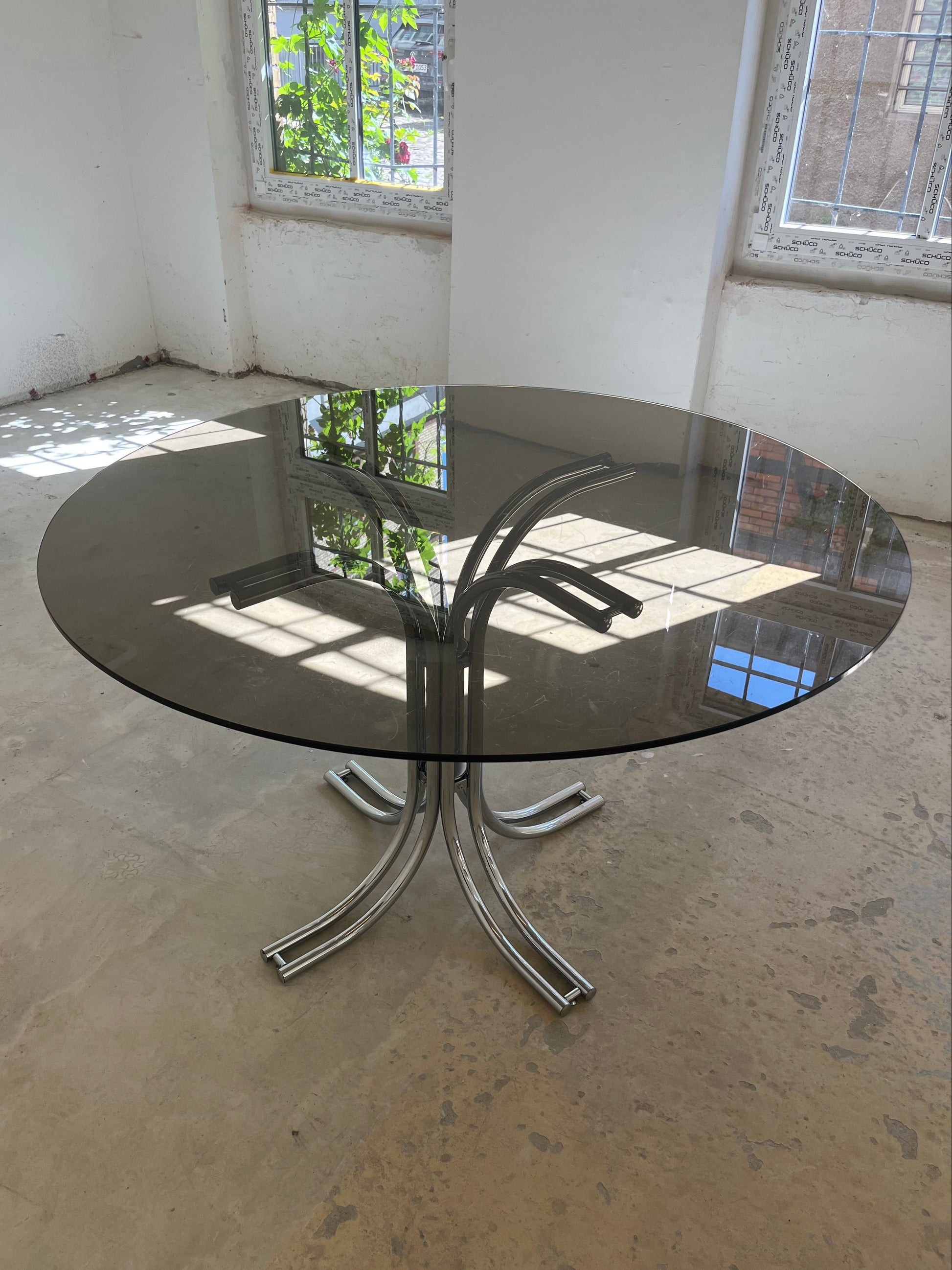Runder Esstisch Rauchglas Chrom - Standard Gestell