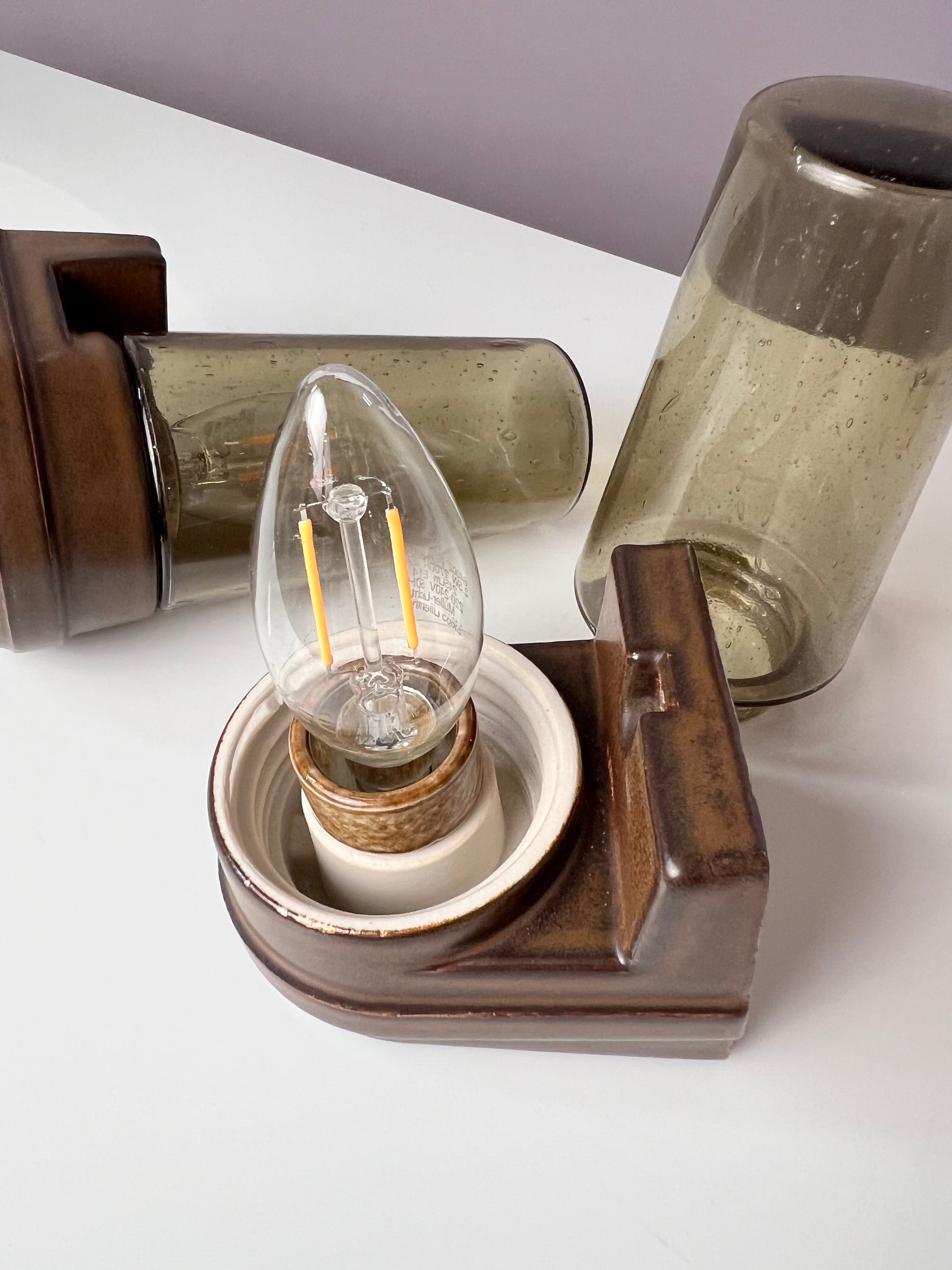 Set: 2x Wandlampe Modell 6080 Rauchglas von Sigvard Bernadotte für Ifö