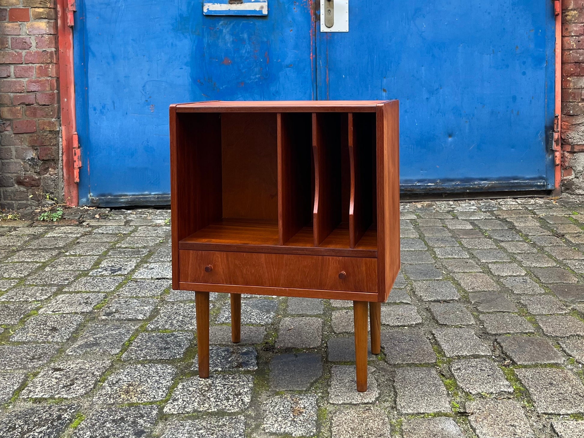 Schalplatten Regal Teak mit Schublade