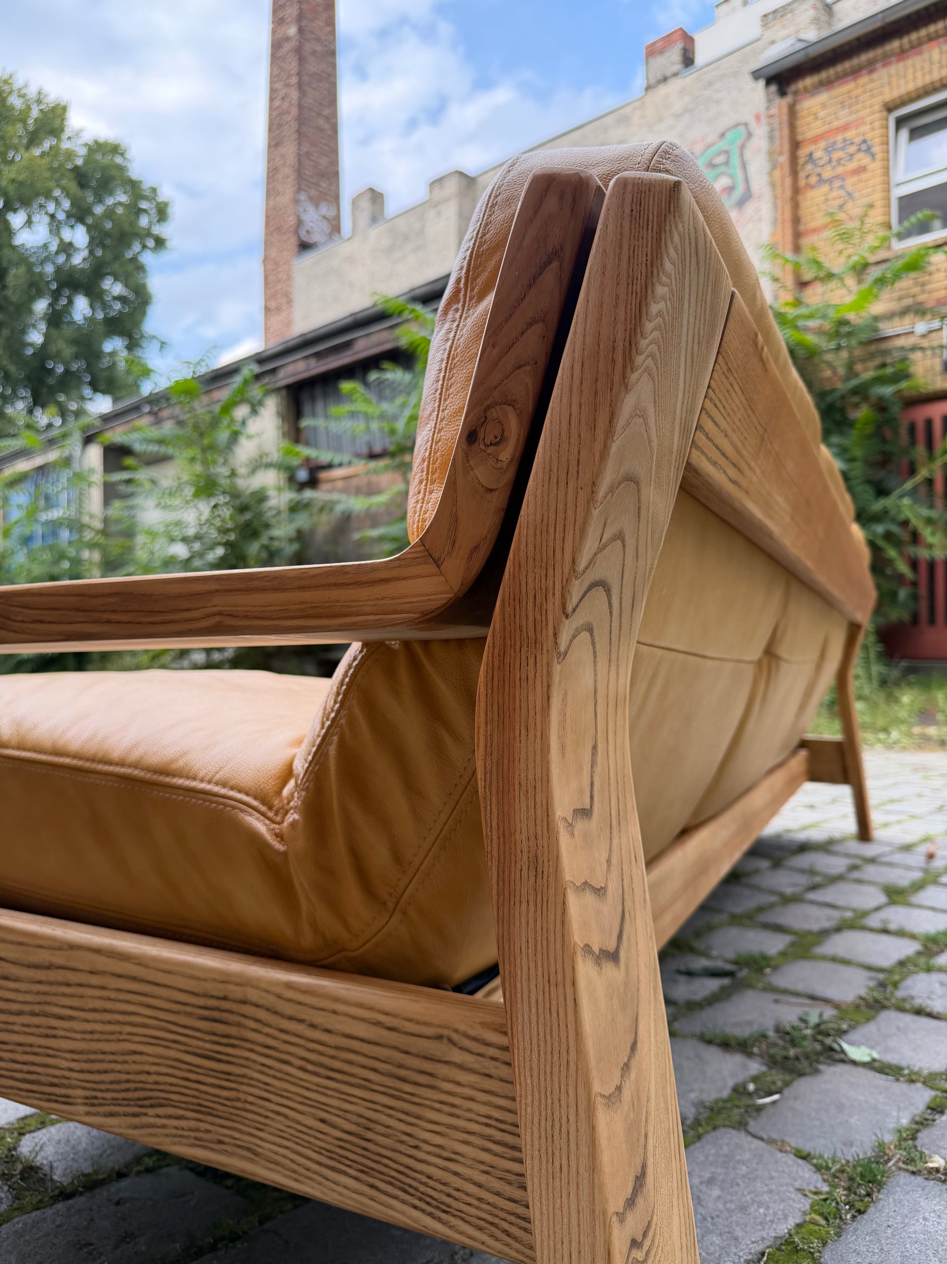 3-Sitzer Sofa gelb Echtleder Holz von Rolf Benz