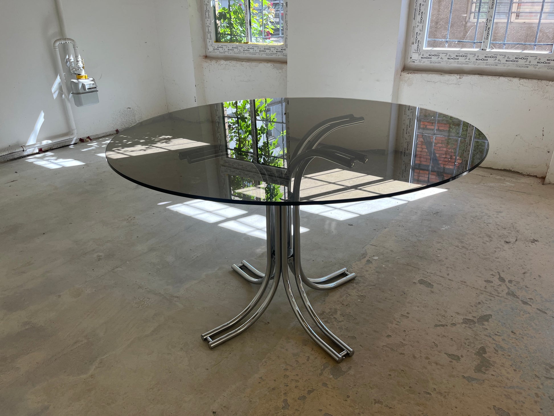Runder Esstisch Rauchglas Chrom - Standard Gestell