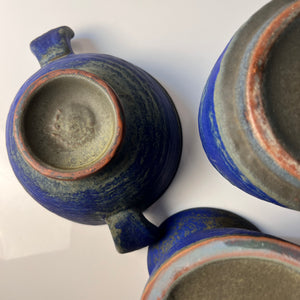 Set: Vase, Kerzenständer & Schale blau von Majolika Keramik Manufaktur