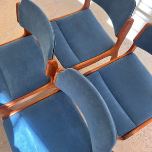 Set: 4x Polsterstuhl blau Teak von Erik Buch für O.D. Møbler