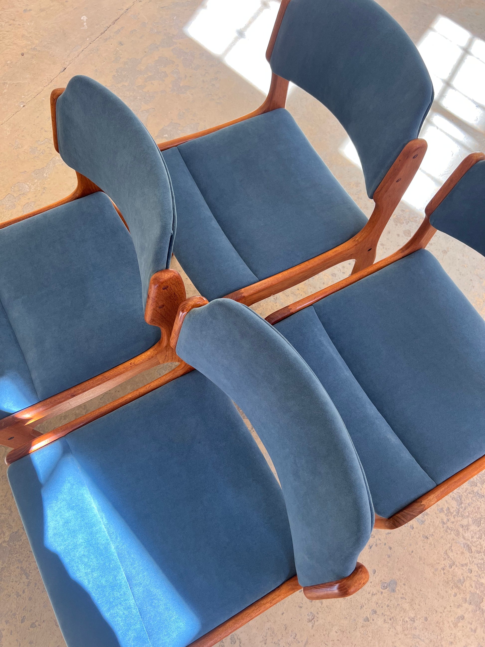Set: 4x Polsterstuhl blau Teak von Erik Buch für O.D. Møbler