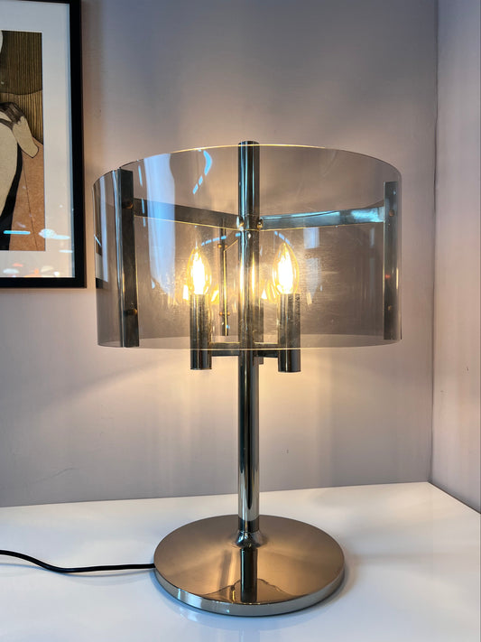 Tischlampe Chrom & Rauchacryl