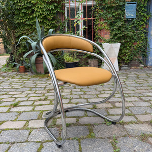 Freischwinger senfgelb neu gepolster Leder Chrom